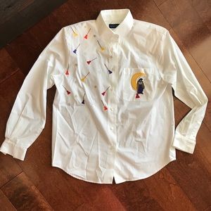 Halloween embroidered button up collard shirt